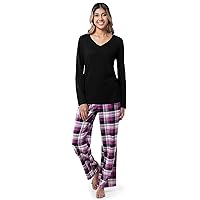 Women's Waffle V-Neck Top and Flannel Pant Sleep Set