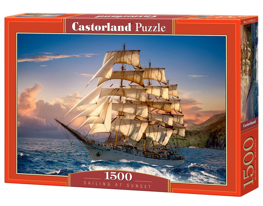 Castorland 1500 Piece Jigsaw Puzzles, Sailing at Sunset, Sailing Ship Puzzle, Ocean Puzzle, Adult Puzzles, C-151431-2