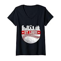 Womens St. Louis Cityscape Vintage Baseball Design For Dad Mom Boys V-Neck T-Shirt