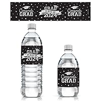 Graduation Party Water Bottle Labels Class of 2024 - Water Bottle Waterproof Wrappers - 24 Stickers (Silver Black)