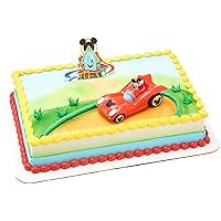 DecoSet Disney Mickey Mouse Funhouse Sweet Adventures, 2-Piece Topper Set with Waving Mickey In Car and Pic To Set The Scene, For Birthday, Party, Celebration