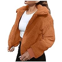 Winter Fleece Jacket for Women Casual Lapel Zipper Sherpa Coats Long Sleeve Warm Outwear with Pockets
