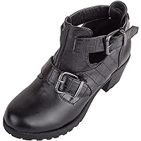 Childrens Kids Juniors Girls Slip On Buckled Faux Leather Heeled School College Formal Smart Shoes
