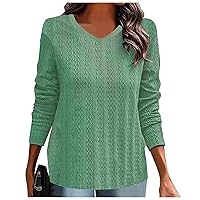 Women's Christmas Sweatshirts 2023 Casual Loose V-Neck Solid Long Sleeved T Shirt Top Sweater, S-2XL