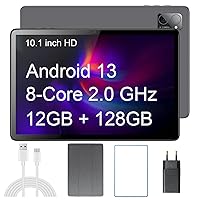 Android 13 Tablet, 10.1 Inch HD Touch Screen 12G 128G 8-Core & 1TB Expand Computer Tablets, Dual Camera WiFi GPS Bluetooth and Google GMS Certified with Tablet Case and Glass