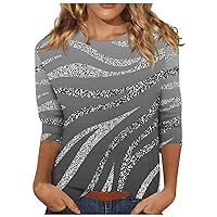 Womens Dressy Tops, Womens Workout Clothes Running Shirts Women 3/4 Sleeve Tshirt Womens Daily O Neck Dressy Tops Casual Fashion Ladies Plus Size Blouse Printed Shirt Graphic (Gray,3X-Large)