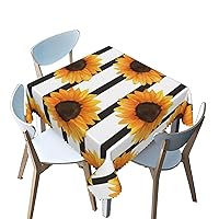 sunflower pattern Tablecloth Square,stripe theme,Waterproof/Spill Proof/Stain Resistant/Wrinkle Free/Oil Proof Table Cover,for Dining, Kitchen, Wedding and Parties etc（black yellow，70 x 70 Inch）