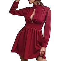 EFOFEI Women's Summer Long Sleeve Dresses Cut Out Pleated Dress Bodycon Wrap Party Evening Mini Dress