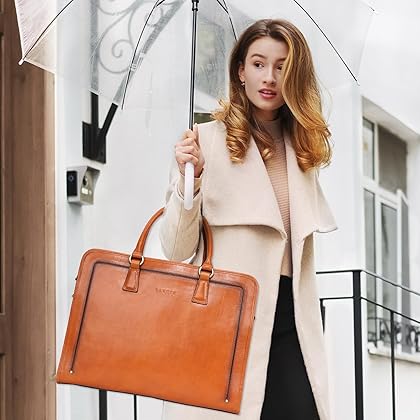 Banuce Full Grains Italian Leather Briefcase for Women 14 Inch Laptop Business Bags Ladies Shoulder Satchel Work Bags