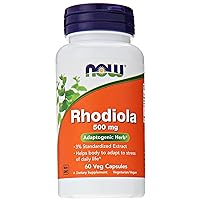 NOW Rhodiola Rhodiola Rosea 500mg, 60 Capsules (Pack of 2)