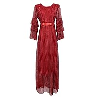 U/C Ladies Round Neck Long-Sleeved Dress with Beaded Bowknot Party Slim Dress