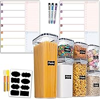 7 Airtight Food Storage Containers + 2 Dry Erase Calendar Weekly Planner Menu Set + 96 Chalkboard Labels, 2 markers