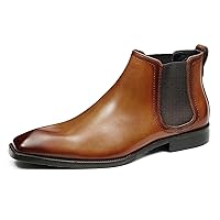 Men's Classic Leather Plain Toe Chelsea Boots Formal Dress Winter Warm Cotton Ankle Boots