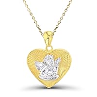 Sterling Silver Two-Tone (Y/W) Textured Angel on Heart 18