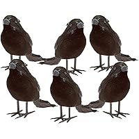 PREXTEX 6pcs Black-Feathered Small Crows Halloween Decorations | Outdoor&Indoor Decor | Fake Bird, Halloween Birds, Scary Ravens, Decorative Crows, Raven | Home, Fence, Porch, Tree, Party Decoration