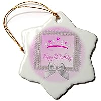 3dRose Princess Crown Beautiful Silver Frame, White Bow, Happy 7th Birthday - Ornaments (orn-234621)