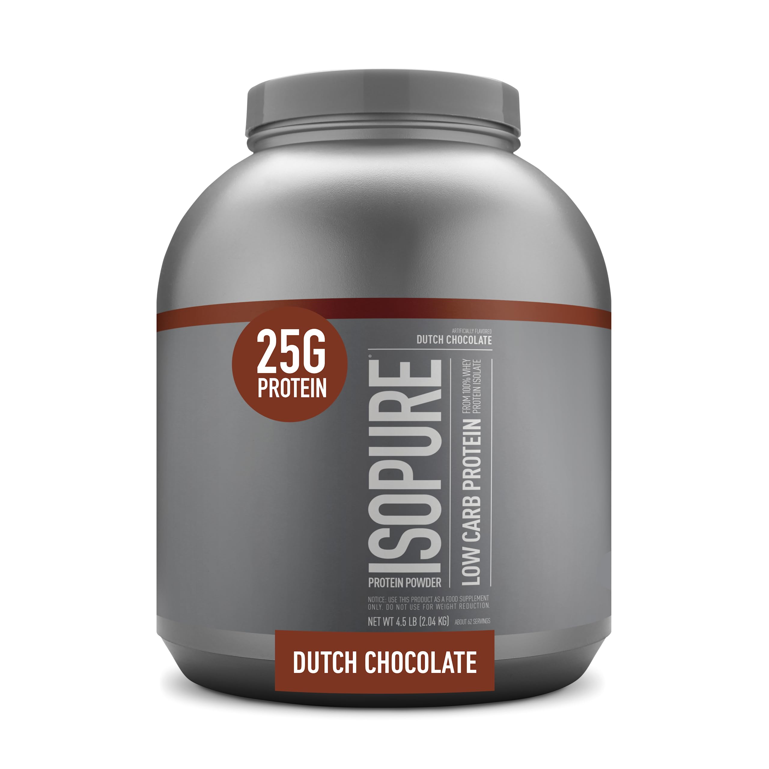 Isopure Protein Powder, Whey Isolate with Vitamin C & Zinc for Immune Support, 25g Protein, Low Carb & Keto Friendly, Flavor: Dutch Chocolate, 62 Servings, 4.5 Pounds (Packaging May Vary)