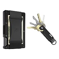 The Ridge Secure Essentials Bundle: Minimalist RFID-Blocking Slim Wallet with Cash Strap Black & Compact Key Organizer Set Aluminum Black