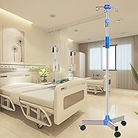 Portable Infusion Stand Bag Holder Stainless Steel Poles Height Adjustable with Hooks for Hospital and Home