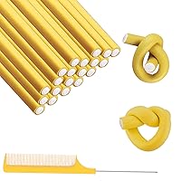 20pieces Hair Flexi Rods,Flexi Rods For Natural Hair,Twist Rollers Hair,With 1 Steel Pintail Comb Rat,S Size,0.39inch,Yellow