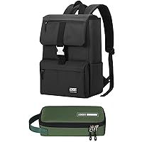 ECHSRT 16 inch Laptop Backpack Water Resistant Casual Daypack Bag & Large Pencil Case Pen Pouch Stationery Bag with Handle 2pack Black & Green