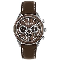 JACQUES LEMANS Men's watch, Eco Power watches, men's chronograph made of solid stainless steel with apple leather strap, model 1-2115