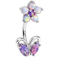 Body Candy Stainless Steel Iridescent Purple White Accent Flourishing Flower Double Mount Belly Ring