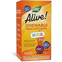 Nature's Way Alive! Children's Daily Chewable Multivitamin, Supports Bone, Eye, and Immune Health*, Orange & Berry Fruit Flavored, Gluten Free, 120 Chewable Tablets (Packaging May Vary)