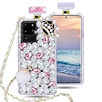LUVI Perfume Bottle Case for Galaxy S23 Ultra 5G Diamond Glitter Case 3D Bling Rhinestone Crystal Crown Shiny Clear Cover with Neck Strap Lanyard Crossbody Wrist Strap Cute Luxury Case for Girls Women