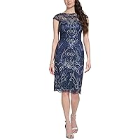 Vince Camuto Boatneck Cocktail Dress with Cap Sleeves Navy 12