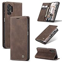 Samsung Galaxy A32 5G [Not Fit A32 4G] Wallet Case, Matte Texture Retro Soft PU Leather Magnetic Flip Cover Case with Card Holder Slots - Coffee