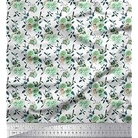 Soimoi Velvet Fabric Rose,Leaves & Denmark Rose Flower Print Fabric by Yard 58 Inch Wide