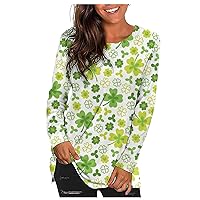 St. Patricks Day Women Printed Long Sleeve Shirts Tops Casual Round Neck Pullover Graphic Tees Sweatshirt T-Shirt