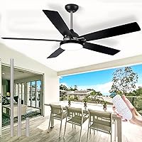 60 inch Outdoor Ceiling Fan with Light, Large Black Ceiling Fans with 5 Blades, Modern Industrial Ceiling Fan for Living Room Patio Hall Office Commercial Reversible Quiet DC Motor (Black, 60 Inch)