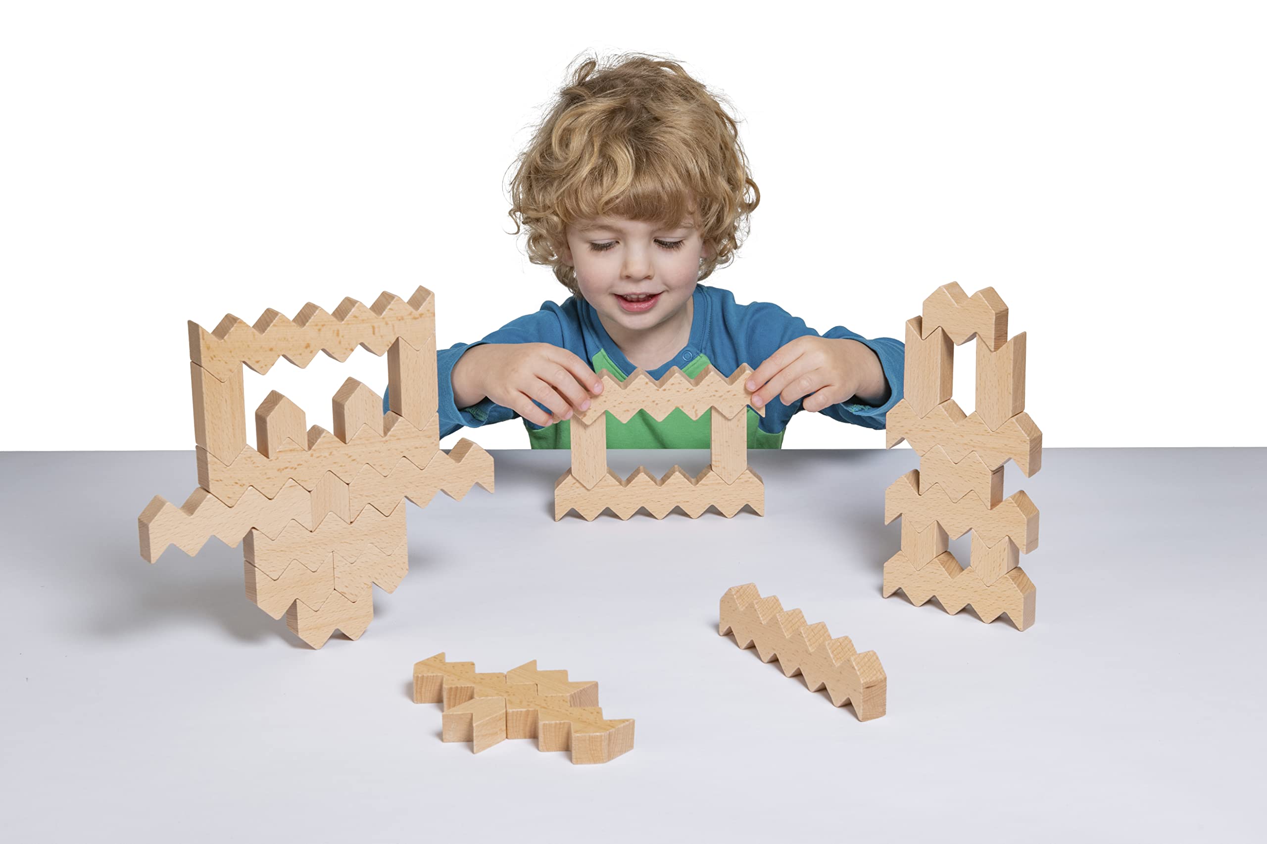Educational Advantage Zig Zag Blocks - Construction Building STEM Fine Motor Stacking Toy - Pre-K Educational Learning Toy - 30 Pieces - 2 Years +
