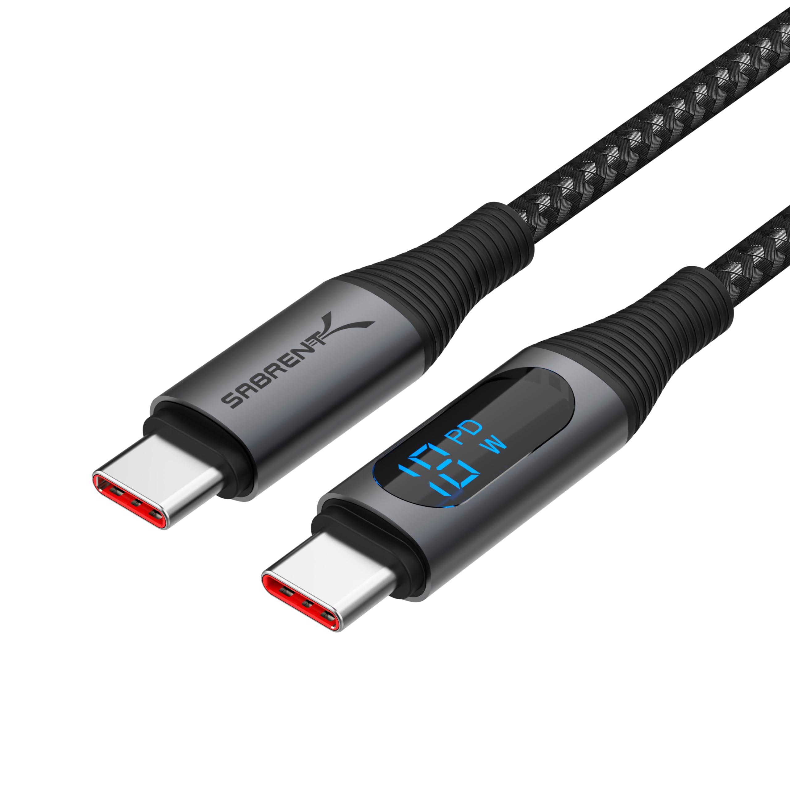 SABRENT USB C to USB C Charging Cable with Smart Display, 1M/3.3FT Long, E-Marker Chip, 100W Charging and 480Mbps Data Transfer Speeds, for Laptops, Smartphones, Tablets (CB-C2C1)