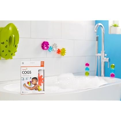 Boon Cogs Baby Bath Toys - Spinning Gear Themed Sensory Baby Toys for Bathtub - Suction Toys for Bathtub Walls - Multicolored - 5 Count - Ages 12 Months and Up