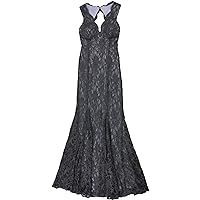 Morgan & Co Womens Scalloped Lace Gown Dress, Blue, 1/2