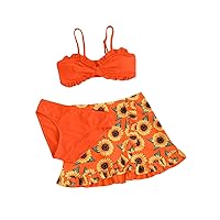 SHENHE Girl's 3 Piece Cute High Waisted Ruffle Trim Swimsuit Bikini Sets with Beach Skirt
