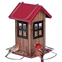 Kingsyard Cute Bird House Feeders for Outside, Hanging Metal Bird Feeder with 4 Ports, Outdoor Garden Decorations for Bird Watching