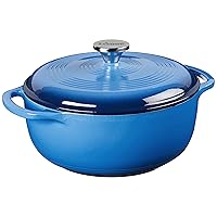 Lodge 4.5 Quart Enameled Cast Iron Dutch Oven with Lid – Dual Handles – Oven Safe up to 500° F or on Stovetop - Use to Marinate, Cook, Bake, Refrigerate and Serve – Caribbean Blue