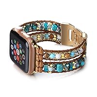 Boho Leather Band Compatible with Apple Watch Band Beaded Bracelet for Women Men 38mm/40mm/41mm 42mm/44mm/45mm/49mm - Handmde Multilayer Wrap Apple Watch Strap Iwatch Band Series 9 8 7 6 5 4 3 2 1 SE Ultra 2