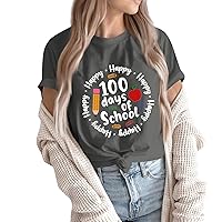 100 Days of School Shirt Womens Graphic Tshirts Funny Inspirational Teacher Shirt Novelty Short Sleeve Tee Top