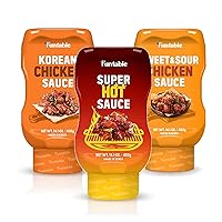 FUNTABLE KOREAN CHICKEN SAUCE 14.1 OZ + FUNTABLE SWEET & SOUR CHICKEN SAUCE 14.1 OZ + FUNTABLE SUPER HOT SAUCE - Korean-Style Spicy Hot Sauce 14.1OZ