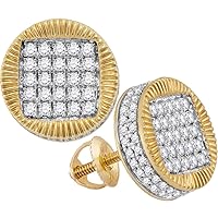 The Diamond Deal 10kt Yellow Gold Mens Round Diamond Fluted Circle Stud Earrings 1 Cttw