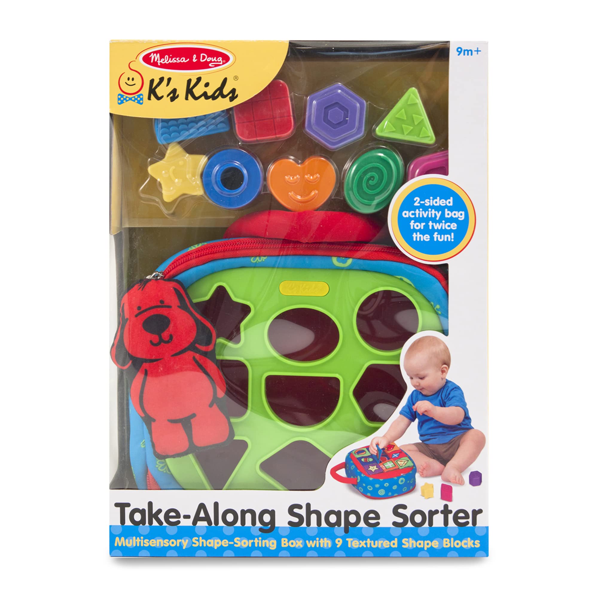 Melissa & Doug K's Kids Take-Along Shape Sorter Baby Toy With 2-Sided Activity Bag and 9 Textured Shape Blocks - Sensory / Travel /Toys For Toddlers And Infants