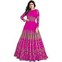 Jessica-Stuff Embroidered Silk Blend Semi Stitched Anarkali Gown (625) Pink