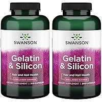 Swanson Gelatin and Silicon-Collagen Proteins Supporting Healthy Hair and Nails-Helps Deliver Vital Minerals for Strong Nails and Thick Hair-20mg Silicon and 1.08 Grams Gelatin-(200 Capsules) 2 Pack