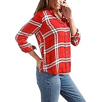 Lucky Brand Women's Button Side Plaid Shirt, red/Multi, S