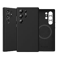Genuine Leather Case for Samsung Galaxy S24 Ultra Full Grain Leather/Compatible with MagSafe and Wireless Charging/Metal Buttons Camera Bezel/Drop and Scratch Resistant (Black)
